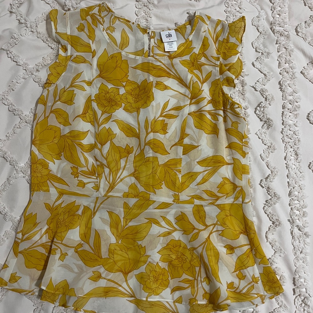CAbi Yellow Floral Blouse